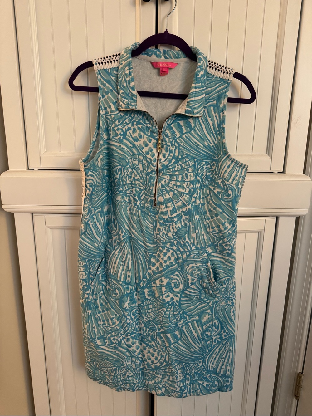 Lilly Pulitzer Light Blue Shell-Print Sleeveless Zip Dress